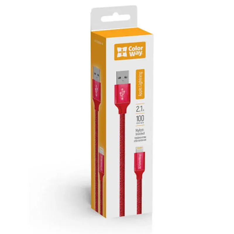 Дата кабель USB 2.0 AM to Lightning 1.0m 2.1А red ColorWay (CW-CBUL004-RD) - фото 3