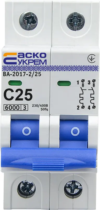 Модульний автоматичний вимикач 2р - 25А - С - ВА-2017 АСКО-УКРЕМ (A0010170014) - фото 2