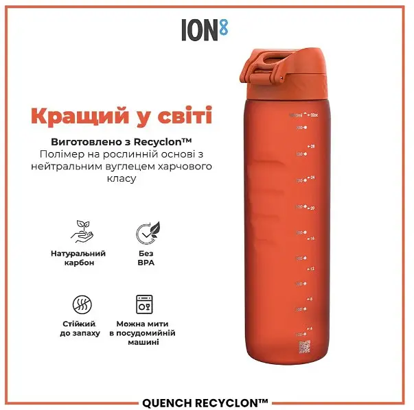 Бутылка для воды ION8 1000 мл (ЭКО бутылка) BPA Free Hearty Orange (I8RF1000HORG) - фото 6