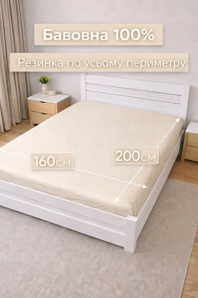 Простирадло на резинці LARA сатин LUX dp13259 BEIGE 160х200+25 см - фото 3