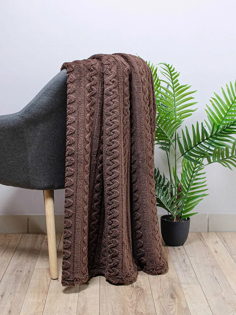 Плед флисовый Home Line Жаккард коса шоколадный 150х195 см (187284) - фото 2