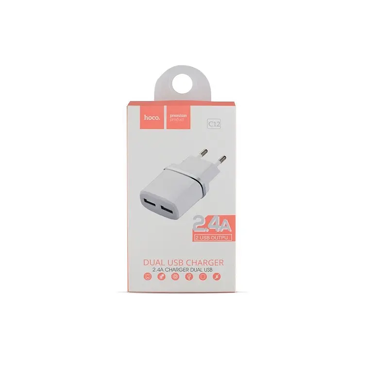 Мережевий зарядний пристрій HOCO C12 Smart dual USB charger 12W білий - фото 2
