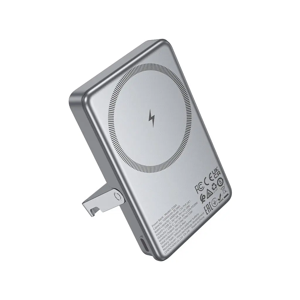 Батарея універсальна HOCO 10000mAh Sunlight PD/20W Magnetic with stand Metal Grey (Q36A / 714987) - фото 3