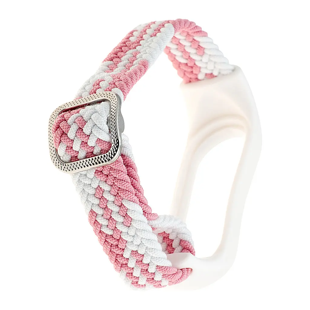 Ремешок Braided Buckle Enhanced Mi Band 3/4/5/6/7 Белый Розовый - фото 2