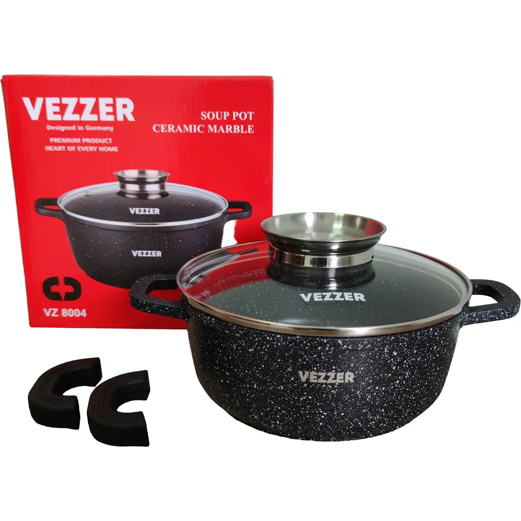 Уцінка. Каструля Vezzer з кришкою та силіконовими накладками на ручки 20 см 2.5 л чорна (VZ8004) - фото 5
