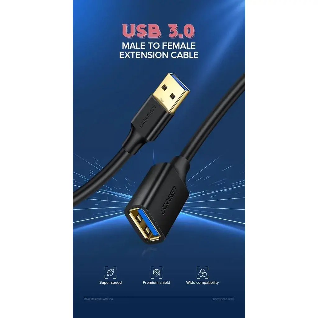 Дата кабель USB 3.0 AM/AF 1.0m US129 black Ugreen (10368) - фото 2