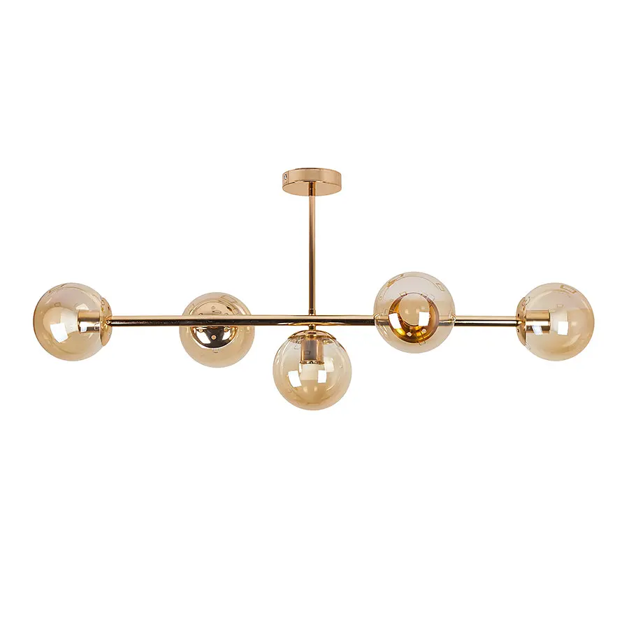 Люстра стельова Levistella 7529906-5 GOLD+BR, 5 плафонів, E27, метал, коричневе скло, сучасний стиль
