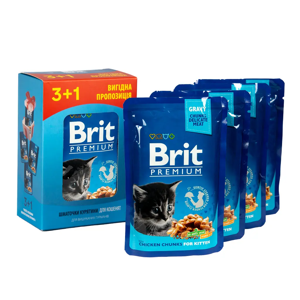 Набір вологого корму для кошенят Brit Premium Cat з куркою 3+1 х 100 г - фото 2