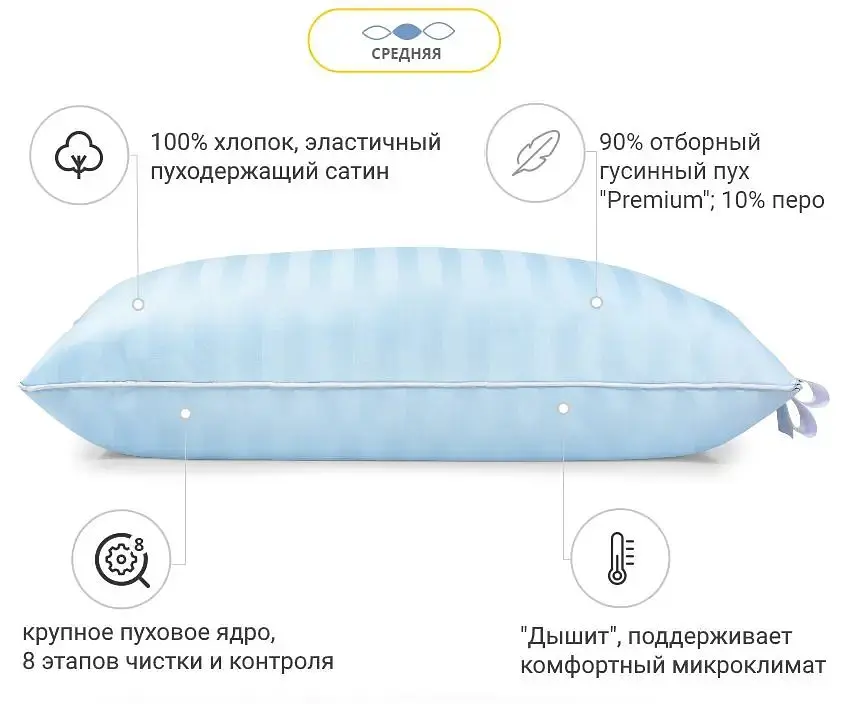 Подушка пуховая MirSon Extra Premium Valentino №103 60х60 см голубая (2200000003034) - фото 3