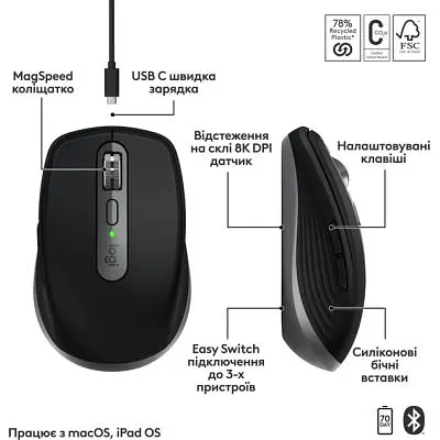 Комп'ютерна мишка Logitech MX Anywhere 3S для MAC Wireless Space Grey (910-006947) - фото 3