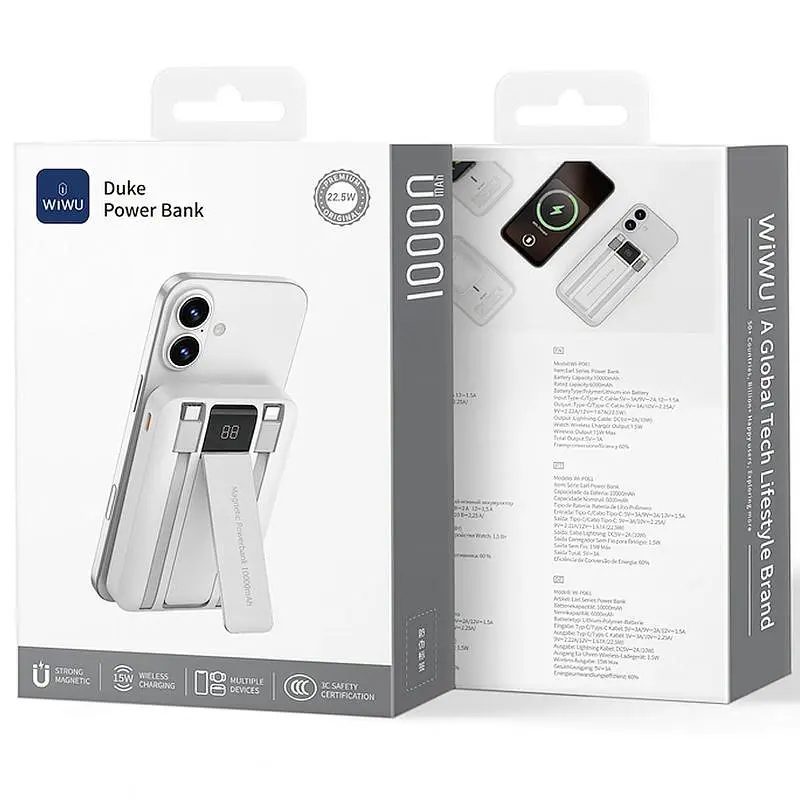 Портативний ЗП Power Bank WIWU Wi-P061 22.5W+PD20W з БЗП+iWatch with cable 10000 mAh White - фото 4