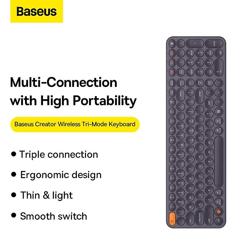 Клавиатура Baseus K01B Wireless Tri-Mode Keyboard - 3 режима 2.4 + BT1 + BT2 серая - фото 6