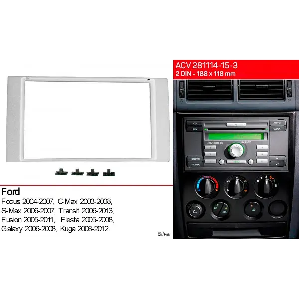 Переходная рамка Ford C-Max, Fiesta, Focus, Fusion, Galaxy, Kuga, S-Max, Tourneo, Transit ACV 281114-15-3 - фото 3