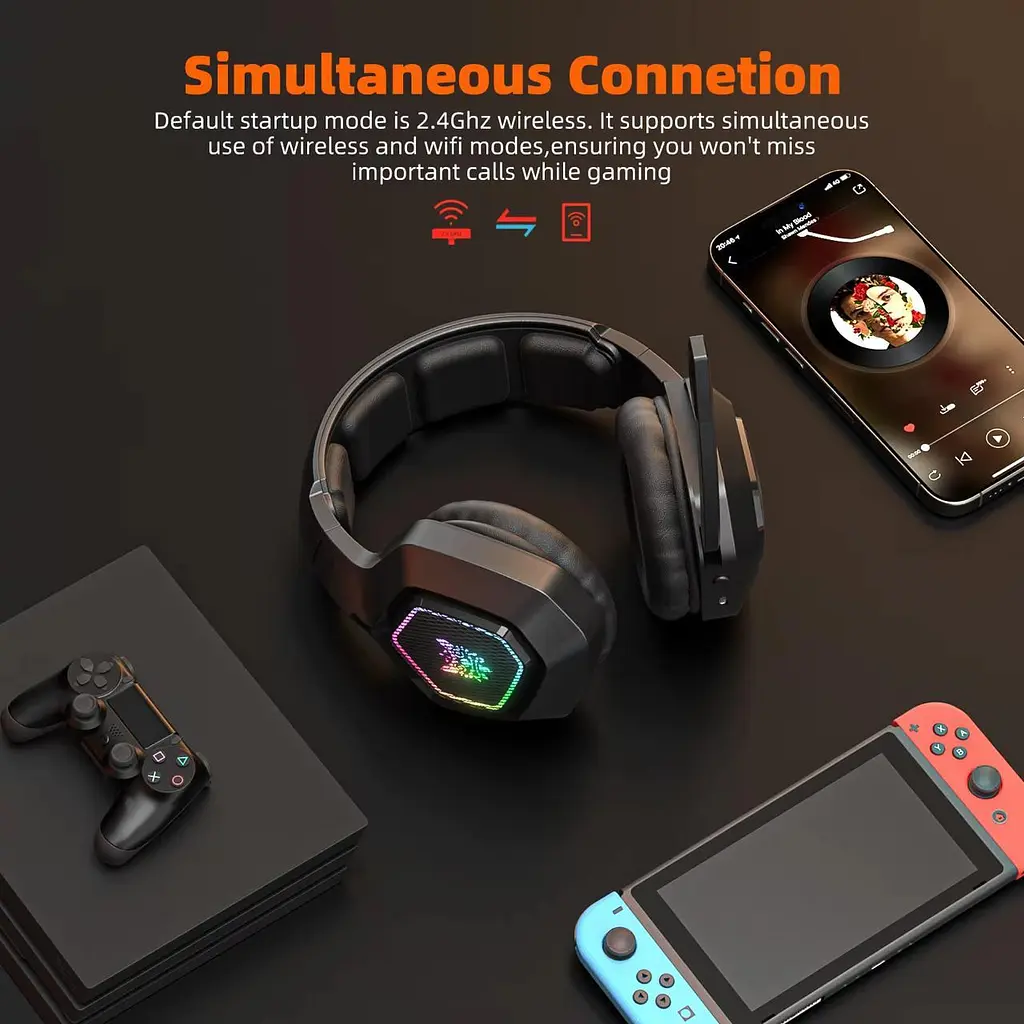 Геймерские игровые Bluetooth наушники Onikuma B100 с выдвижным микрофоном и LED подсветкой Black - фото 10