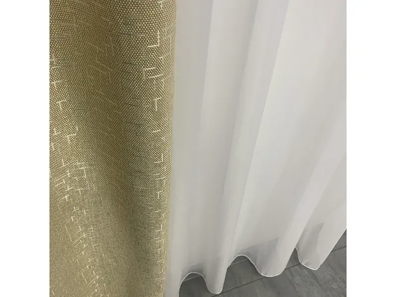 Льняні мармурові блекаут штори золотистого кольору 2шт. 150х270 з білим шифоновим тюлем 400х270, на т ALBO pbe0052664 - фото 9