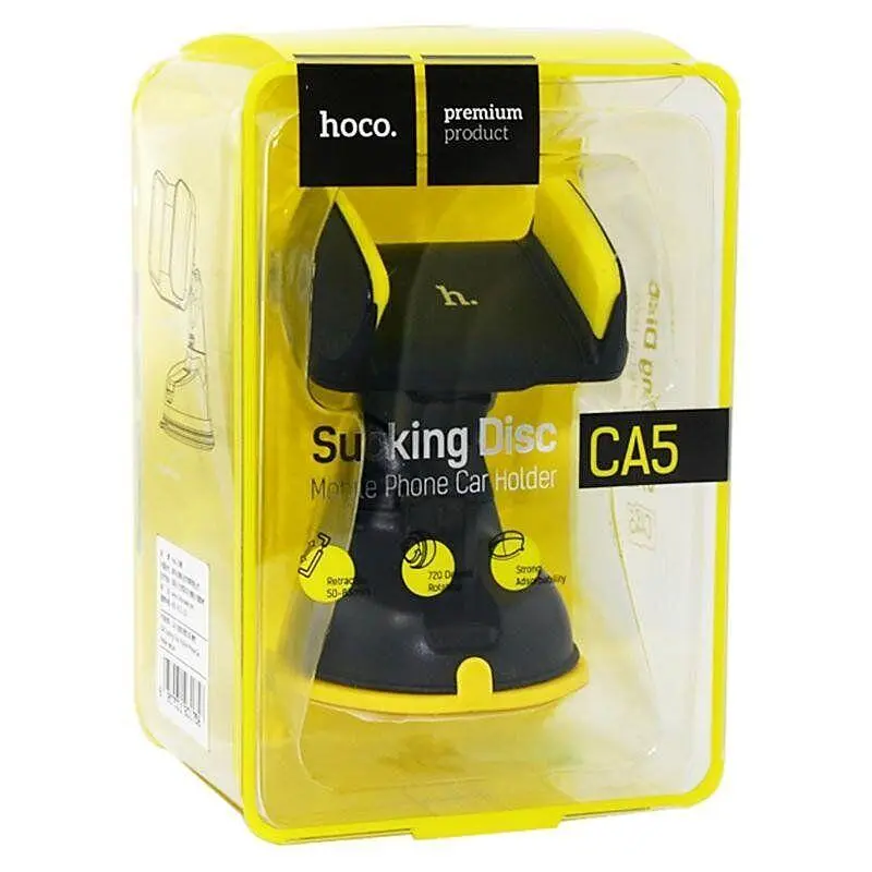 Автотримач для телефону HOCO "CA5" на присосці жорстка ніжка Black-Yellow - фото 3