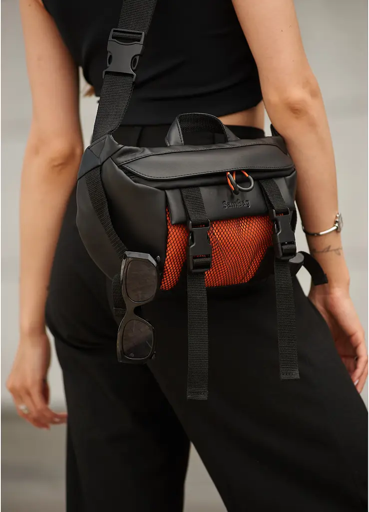 Жіноча сумка бананка Sambag Dynamicdart чорно-помаранчева 38 × 21 × 7 см (80411129) - фото 9