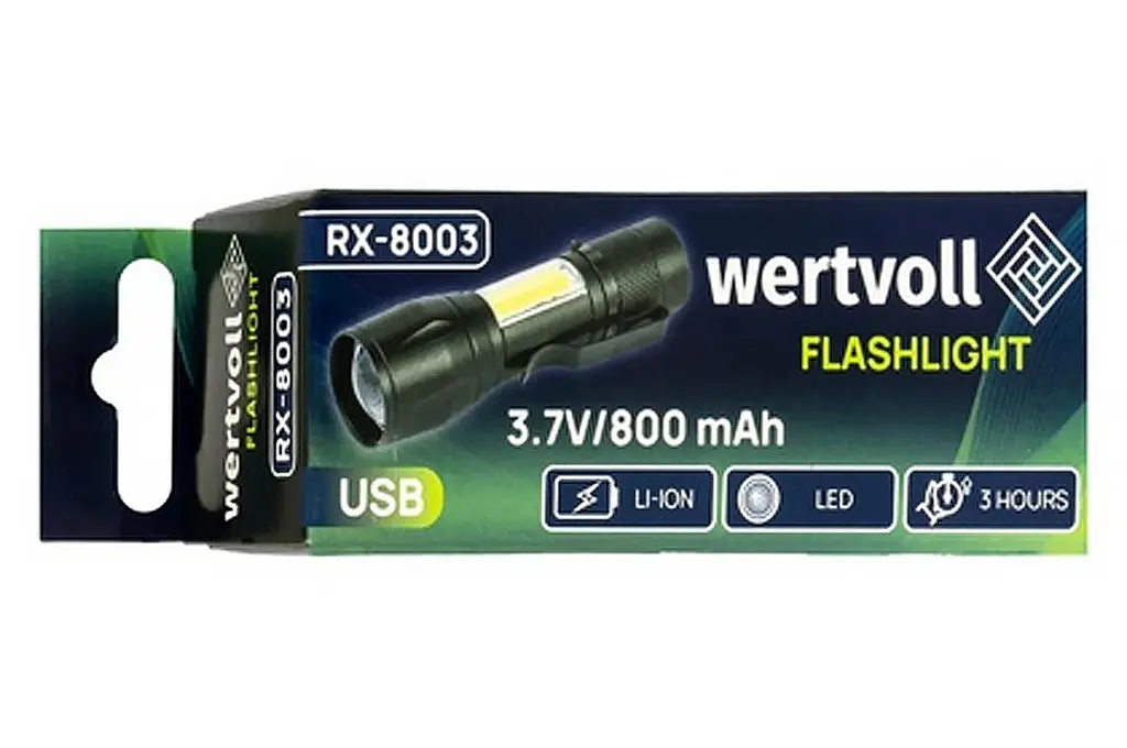 Фонарь ручной аккумуляторный Wertvoll 2LED (1COB) x 1Вт Li-ion - фото 7