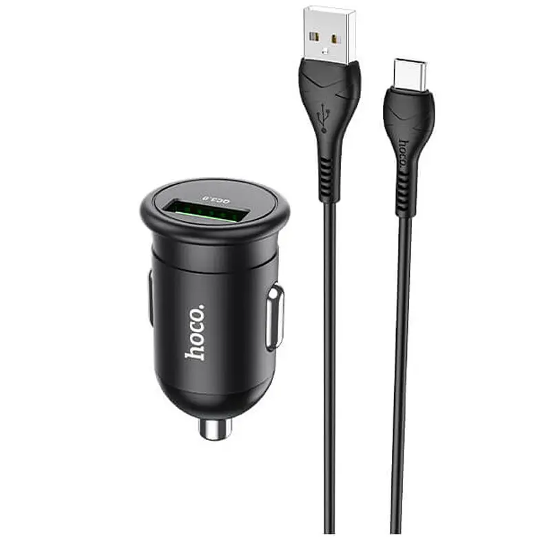 Адаптер автомобильный HOCO Z43 Mighty + Type-C Cable single port car charger 1USB 18W черный - фото 3