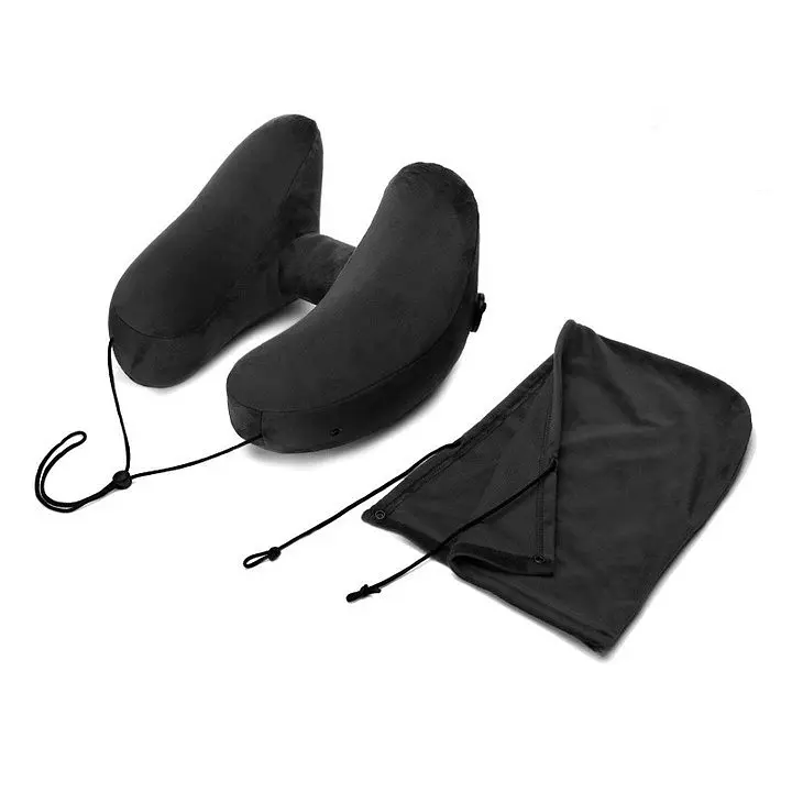 Ергономічна комфортна дорожня подушка H-Shape з капюшоном, чорний KT7006233
