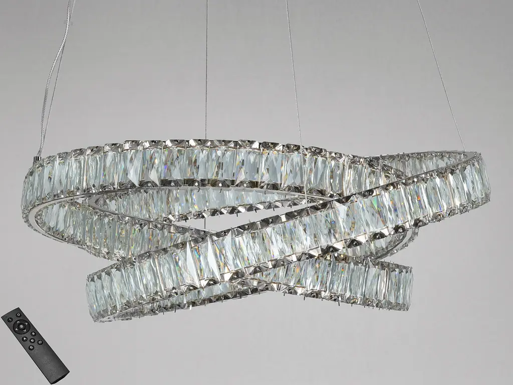 Підвісна LED-люстра Diasha D8875/600CH, кришталева подвійна спіраль Ø 60 см, хром, 92 W, пульт ДК - фото 2