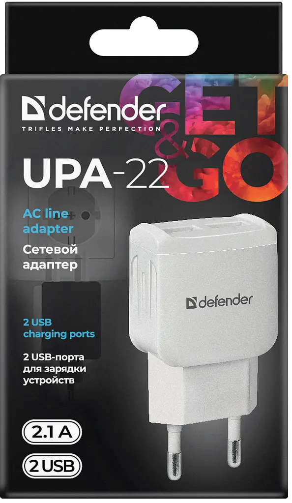 Мережевий зарядний пристрій Defender UPA-22 білий, 2xUSB, 2.1A (83580) (6505068) - фото 3