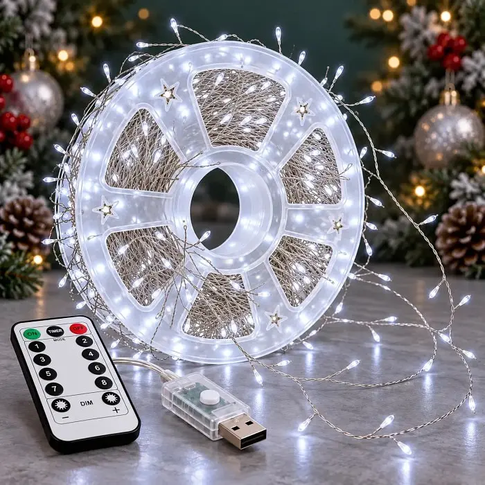 Світлодіодна гірлянда Мішура довжина 50 м на 1500 LED USB DT-1595 холодне біле світло з пультом ДК - фото 3
