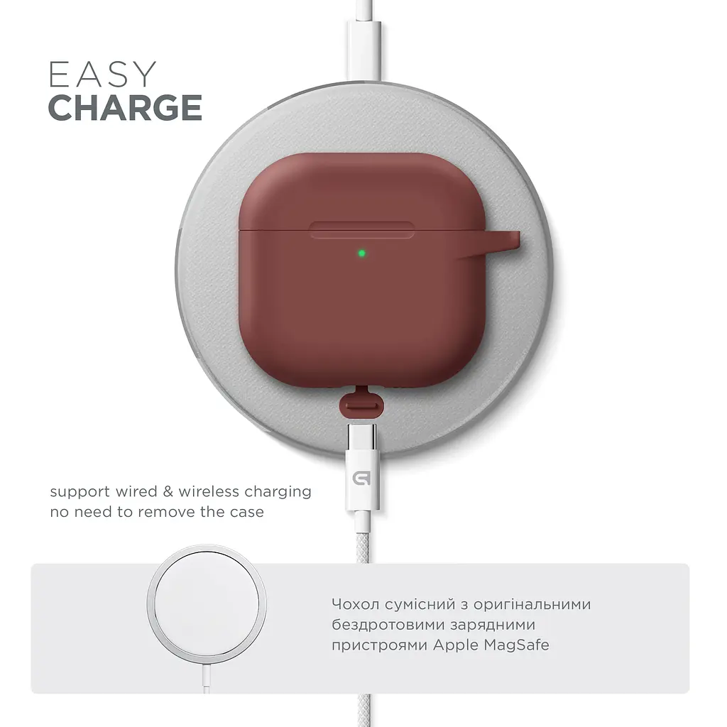 Силіконовий чохол для навушників Apple AirPods 4, Hang Case, коричневий, ультратонкий захисний кейс товщиною 2 мм, захист від подряпин, пилу та ударів, компактний, з карабіном для кріплення, ArmorStandart (ARM81294) - фото 7