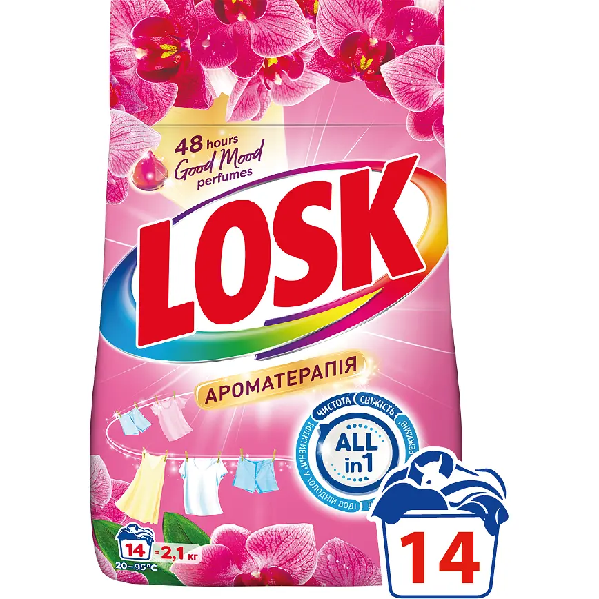 Порошок для прання Losk Ароматерапія Ефірні олії та аромат Малайзійської квітки 2.1 кг 14 циклів прання