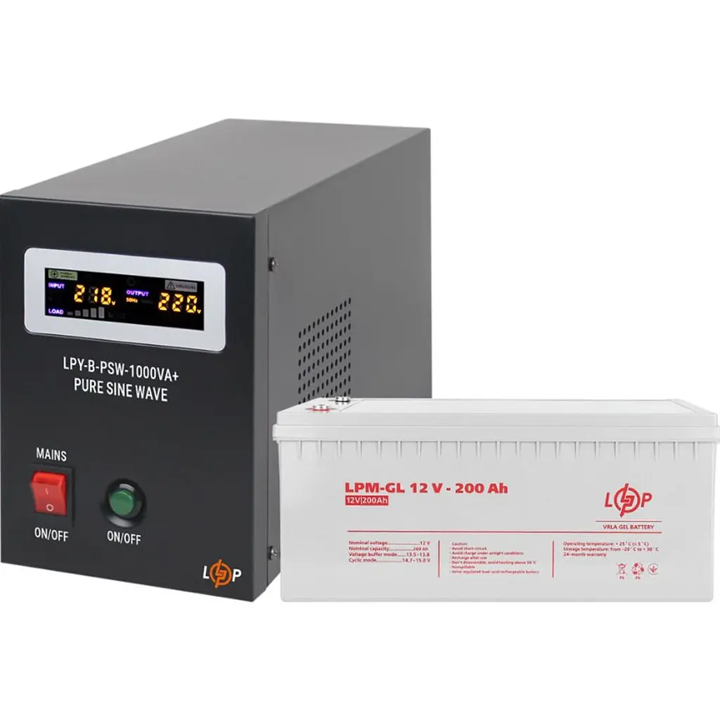 Джерело безперебійного живлення [ДБЖ] LogicPower LPY-B-PSW-1000VA + LPM-GL батарея 12V - 200Ah [5870] [110448] - фото 2