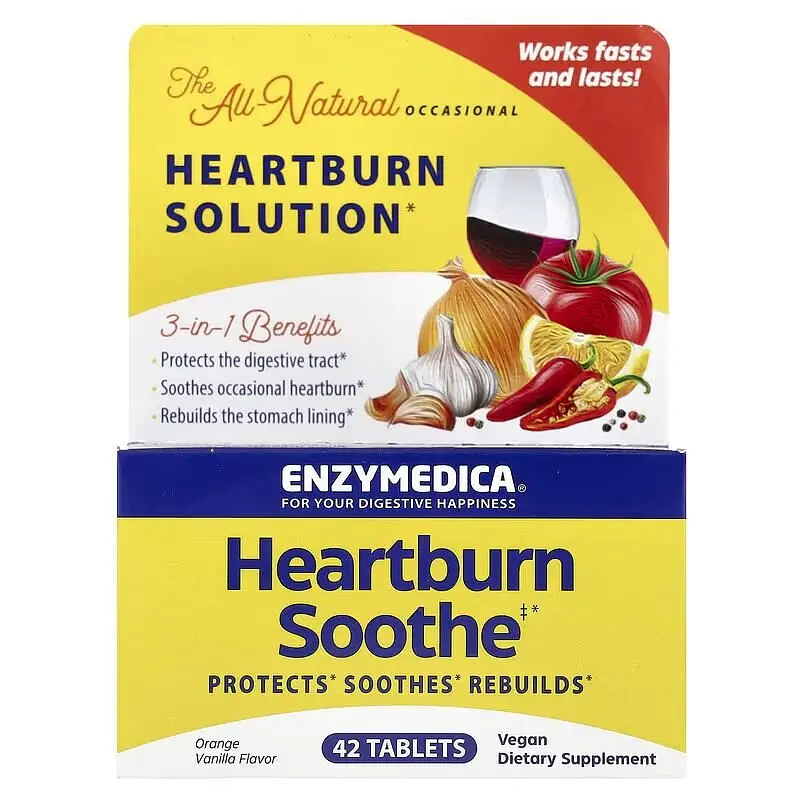 Натуральна добавка Enzymedica Heartburn Soothe Апельсин-ваніль 42 жувальні таблетки - фото 2