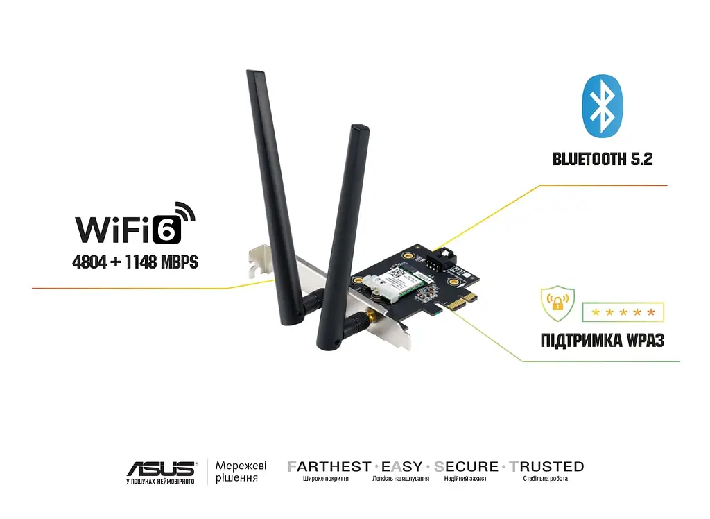 Адаптер WiFi PCE-AX1800, PCI-Express x1, BT5.2 Asus teh0017376 - фото 7