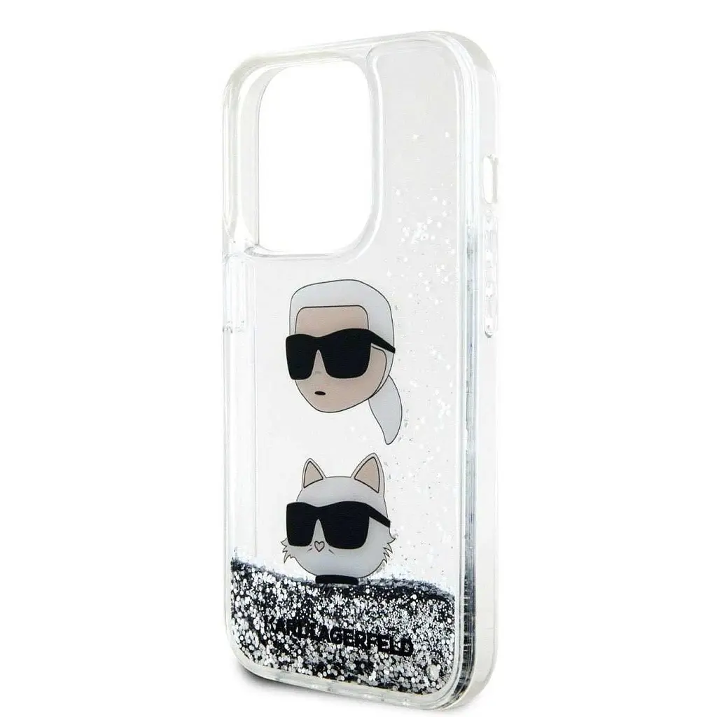 Чехол Karl Lagerfeld Liquid Glitter Karl and Choupette Head для iPhOne 15 Pro Серебристый (57983116733) - фото 4