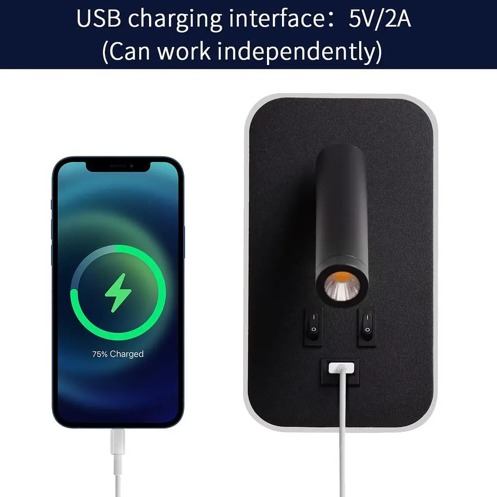 Настінний LED світильник для читання 3W+9W із USB-зарядкою, вимикачами, 3100K, чорний - фото 4
