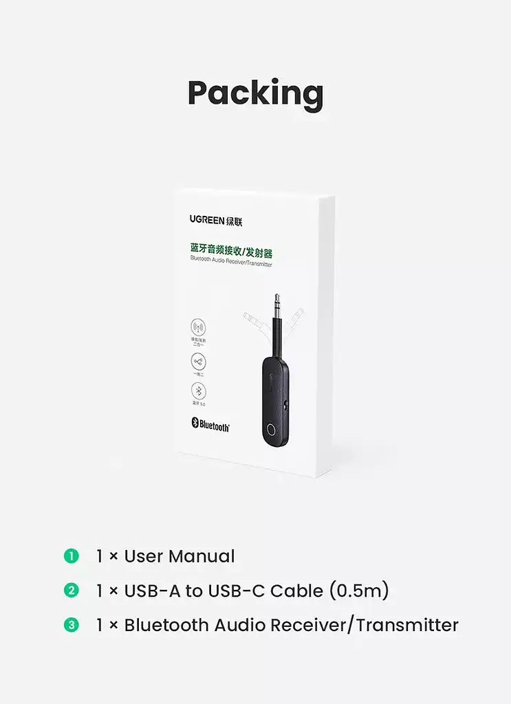 Беспроводной ресивер-трансмиттер Ugreen CM403. 3,5 мм Bluetooth 5.0 - фото 3