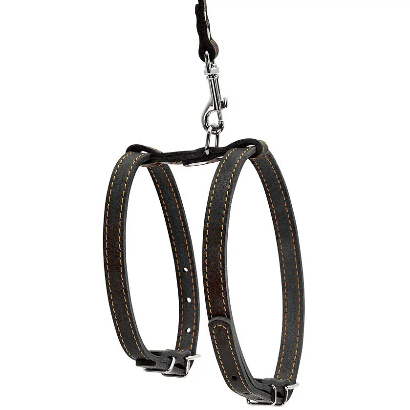 Шлея для собак з повідцем Collar, шкіра, для міні порід, 27-35х35-45х1,4 см/122 см, чорний (5471) - фото 2