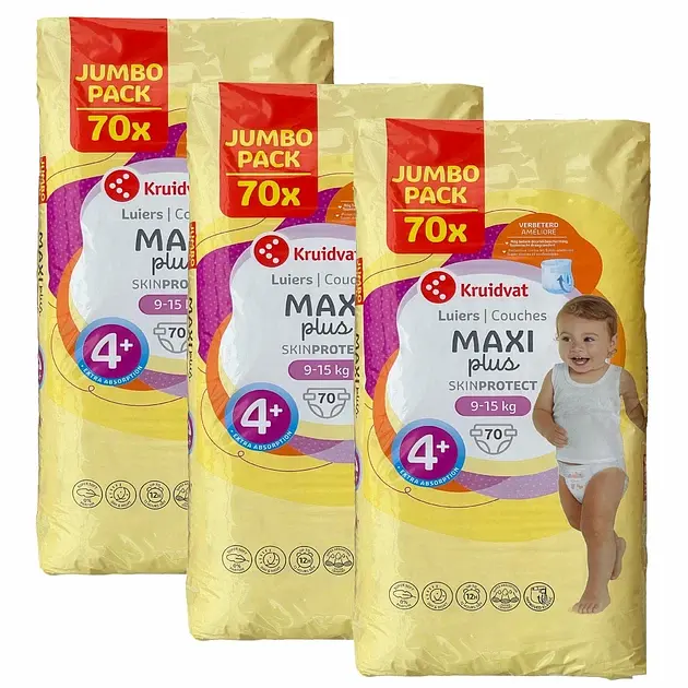 Дитячі підгузки Kruidvat 4+ (9-15 кг) 210 шт JUMBO PACK