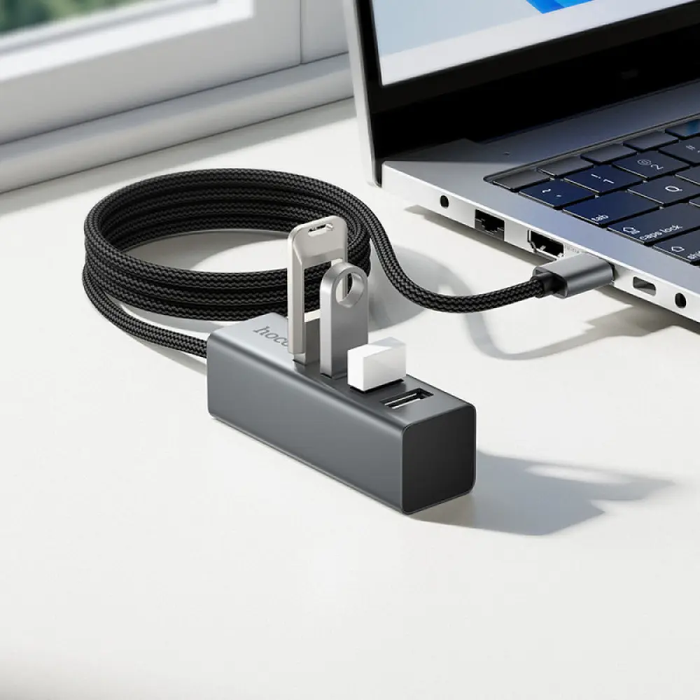 USB-хаб Hoco HB1A 4-in-1 converter(USB to USB2.0*4) Gray - фото 3
