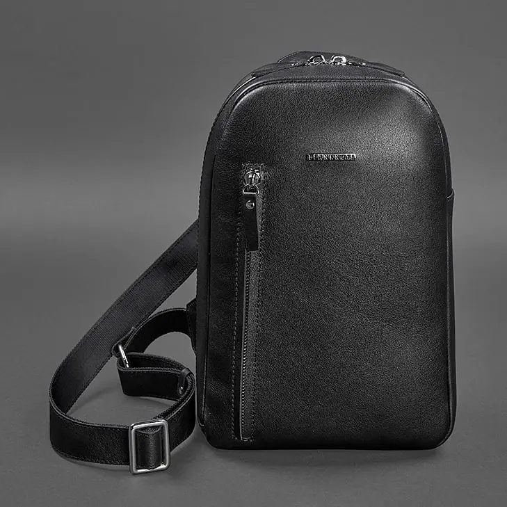 Черный кожаный мужской рюкзак на одно плечо Chest Bag - фото 11