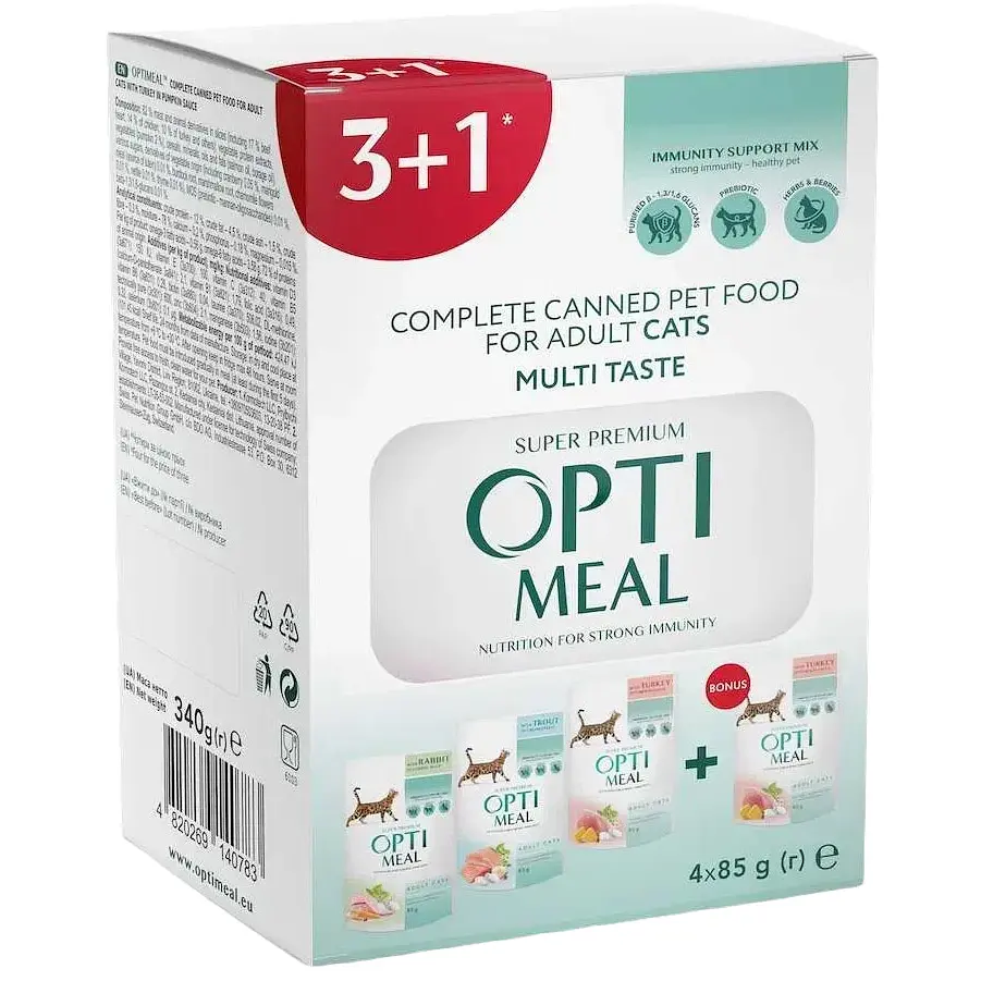 Вологий корм для котів Optimeal Multi Taste асорті смаків (4 x 85 г)