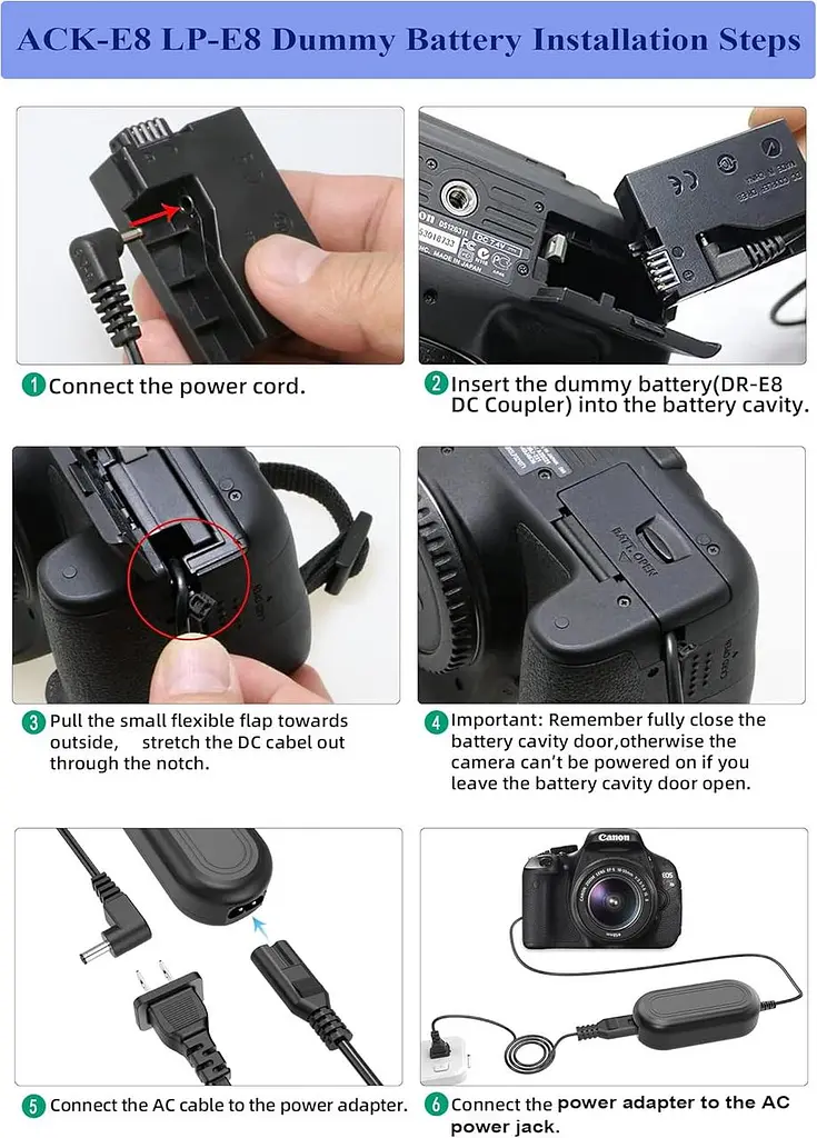 Мережевий адаптер живлення TKDY ACK-E8 для Canon EOS Rebel T2i–T5i - фото 7