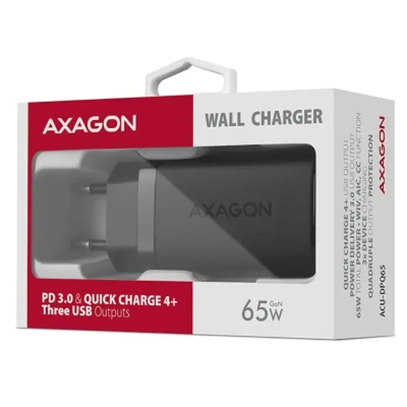 Зарядний пристрій AXAGON 1xUSB + 2xUSB-C 65W QC4+ PD3.0 PPS black (ACU-DPQ65) - фото 2