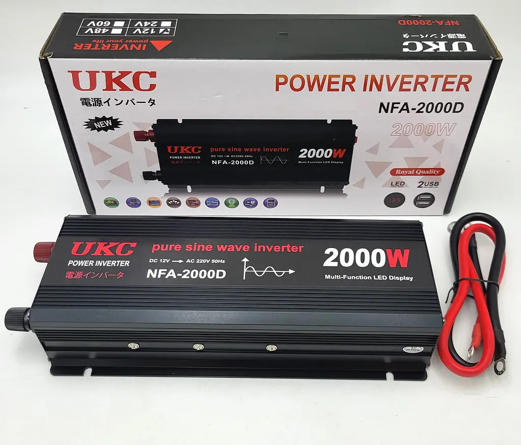 Автомобільний інвертор-перетворювач напруги 12 V-220 V з чистою синусоїдою для котла, насоса та холодильника 2000 W UKC NFA 2000D 12 V-220 V 2000 Вт