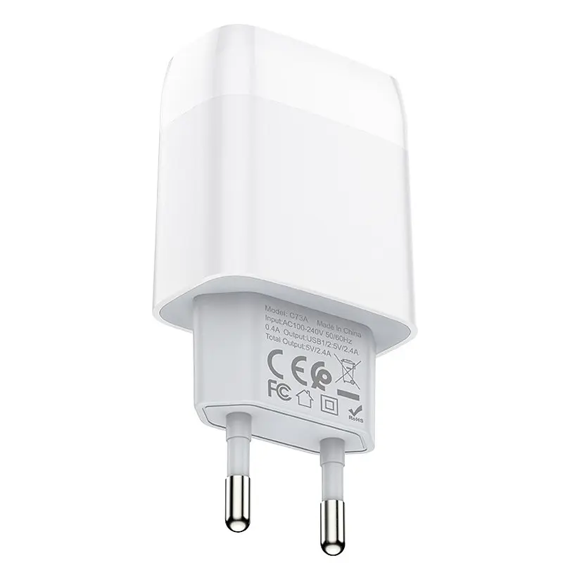 Мережевний зарядний пристрій Hoco C73A Glorious 2.4A 2USB-A Білий - фото 3