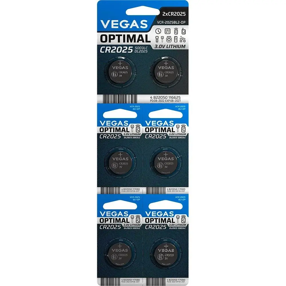 Первинний елемент живлення Vegas Optima CR2025 lithium 6 шт. (VСR-2025BL6-OP) - фото 1