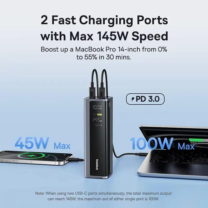 Baseus EnerGeek GP12 20800 mAh 145W павербанк + кабель в комплекті (100W) для ноутбука, телефона, планшета - фото 7