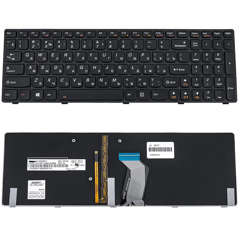 Клавіатура для ноутбука LENOVO (Y580) rus, black, підсвічування клавіш - фото 2