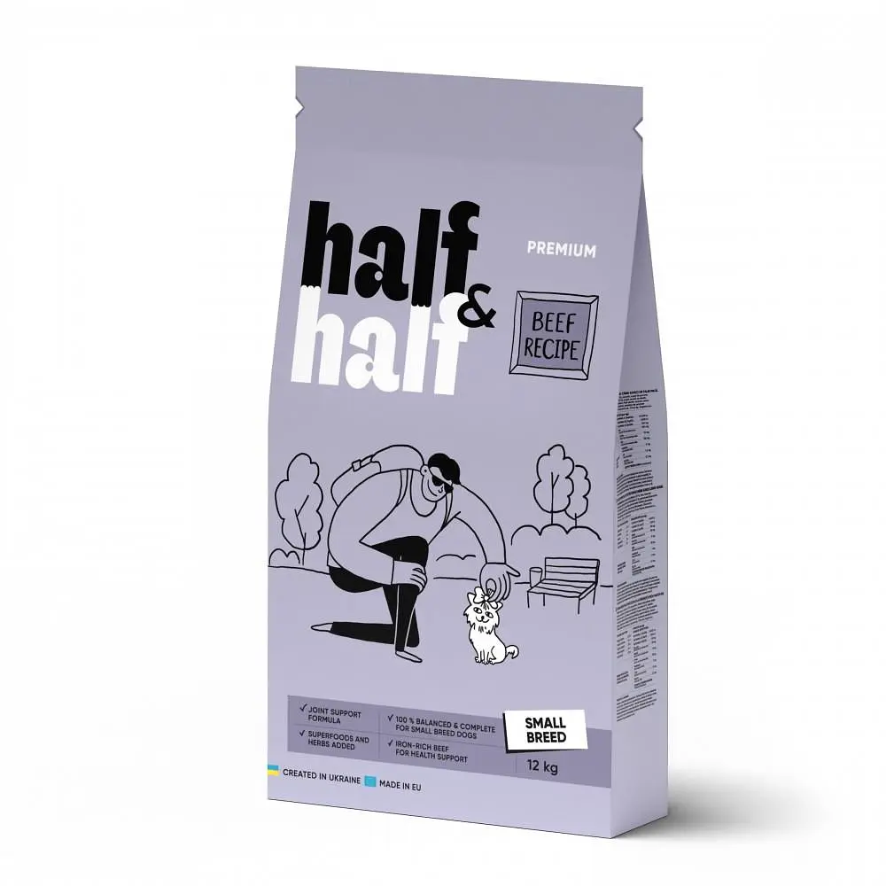 Сухий корм Half&Half Халф Халф для дорослих собак маленьких порід, з яловичиною, 12 кг (арт.20734)