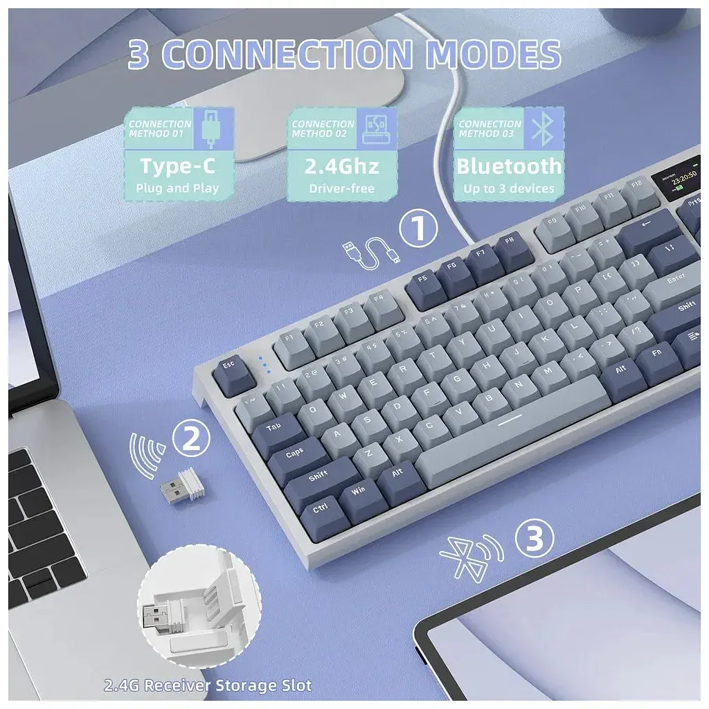Клавіатура Attack Shark K86 RGB Wireless/Bluetooth/USB UA Retro Grey (K86MN_AS) - фото 4