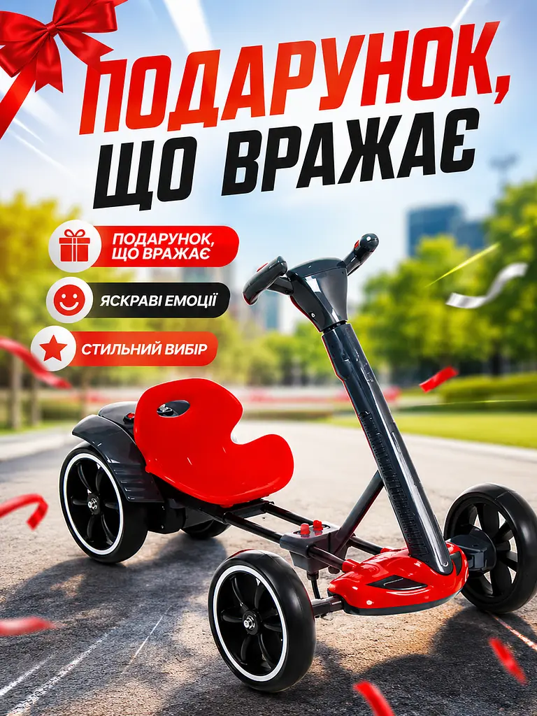 Дитячий електрокарт 390 Вт із пультом Bluetooth і музикою червоний (49676094) - фото 7